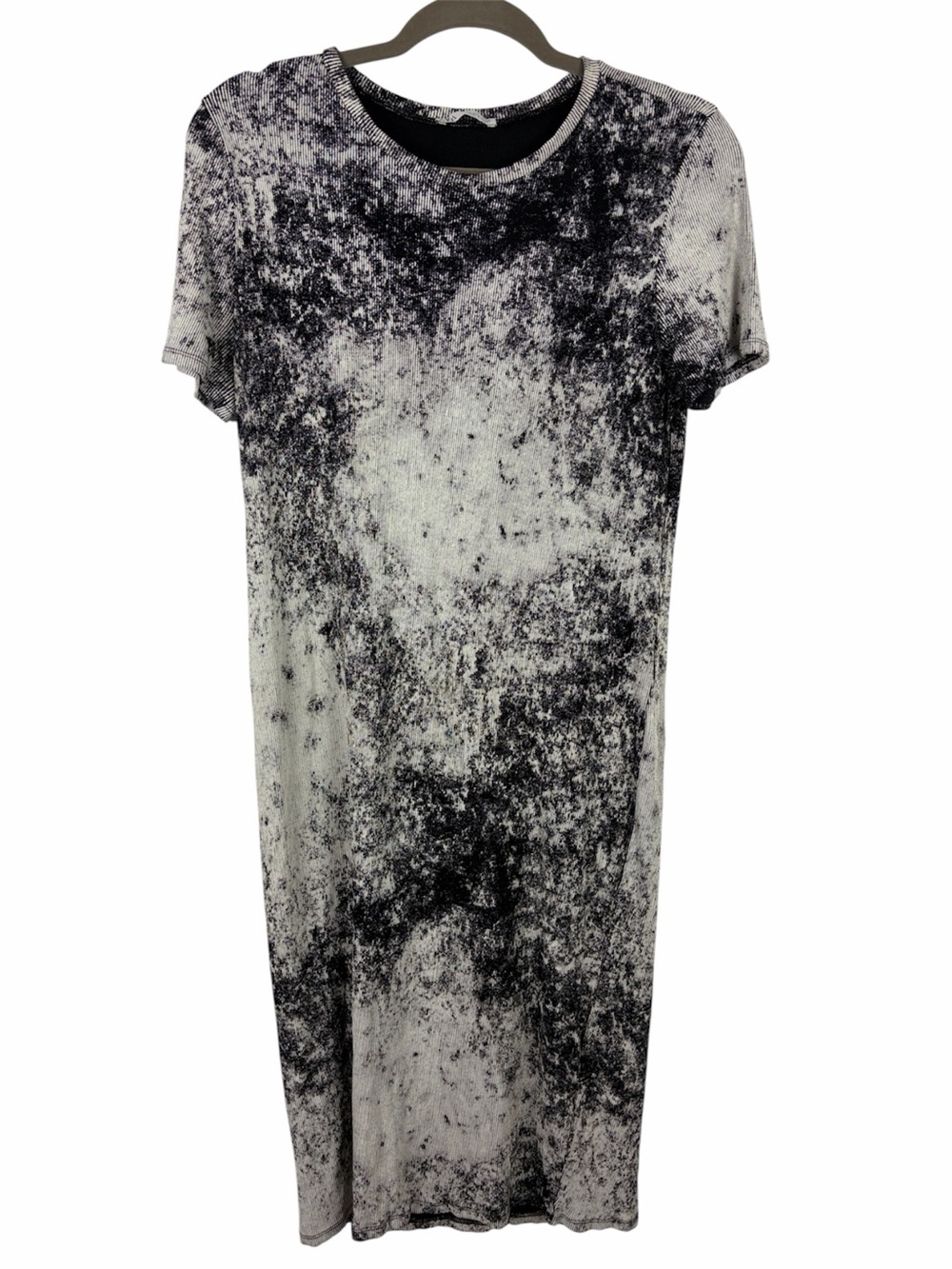 Zara Ribbed Black White Abstract Print Smudge Midi Dress Size L
